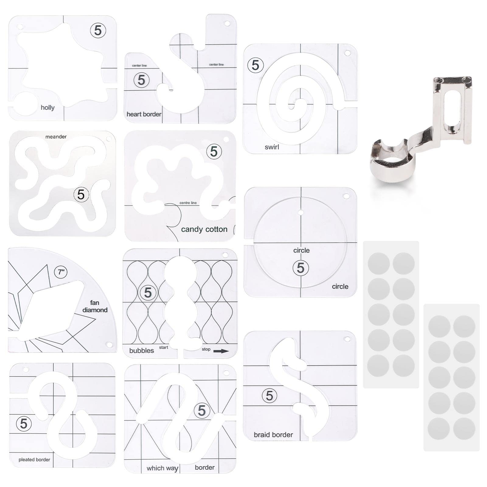 14 PCs Free Motion Quilting Template Set Includes 11 Quilting Templates 3mm H...