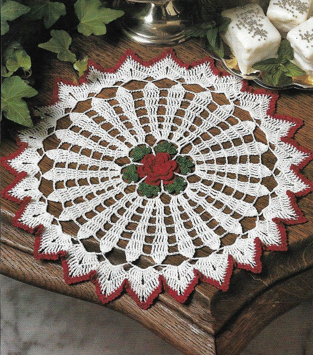 CRIMSON ROSE DOILY 12" HOME DECOR DIGEST SIZE CROCHET PATTERN INSTRUCTIONS
