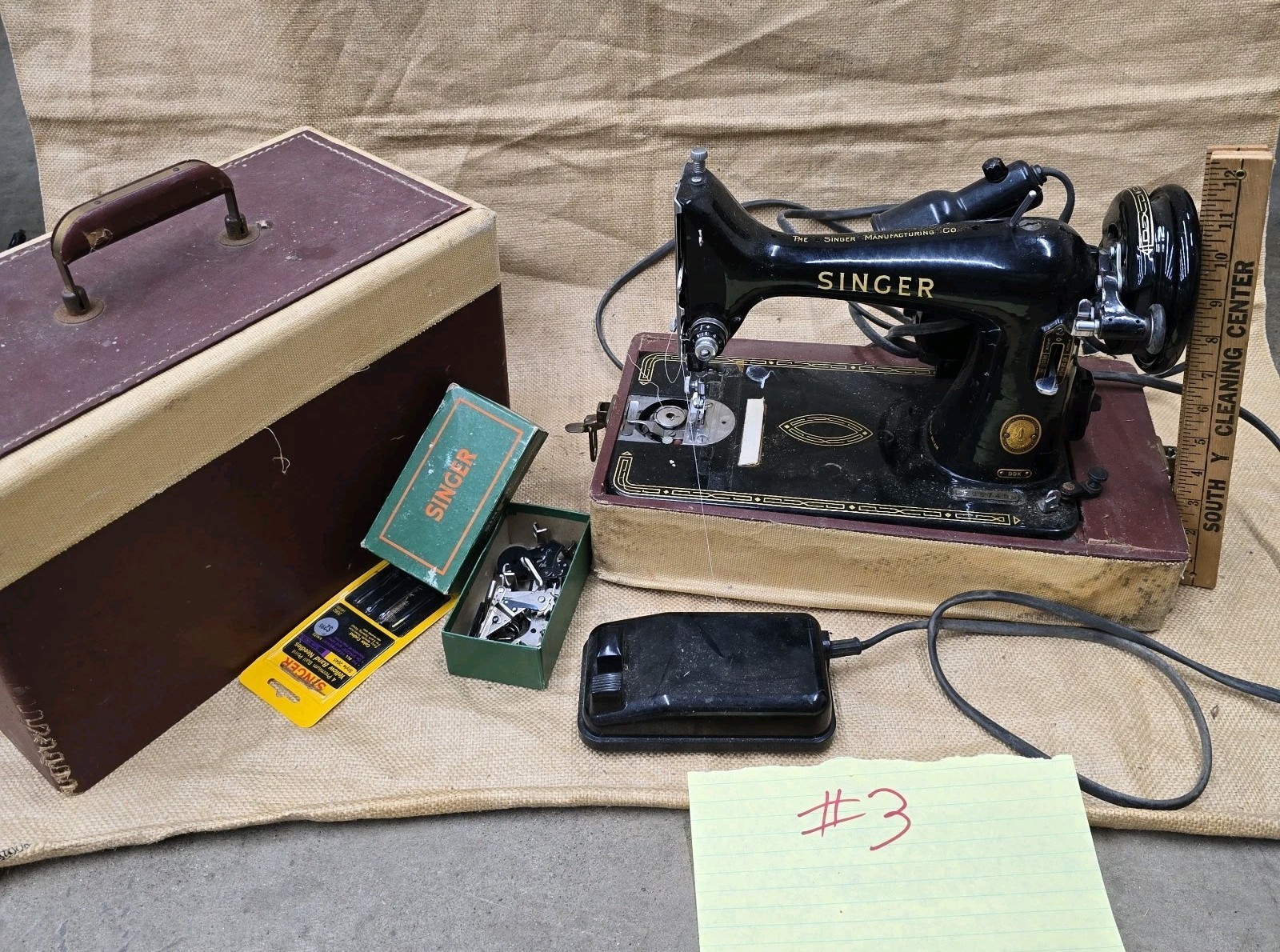 Vintage Singer 99K Electric Machine All Metal Case Petal Sold As Is