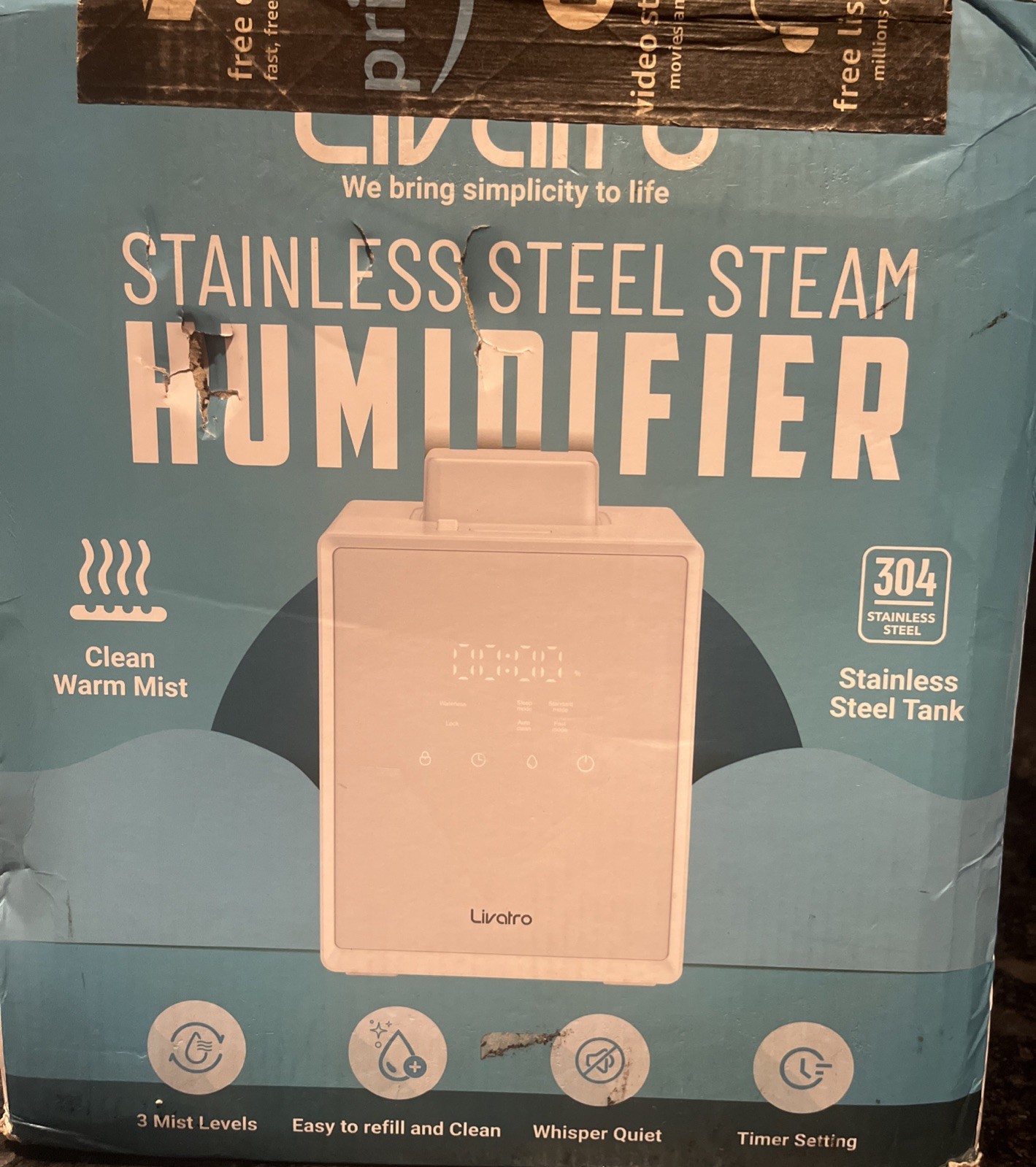 Open Box Livatro Stainless Steel Humidifier 3L Warm Mist Humidifier Easy Clean.
