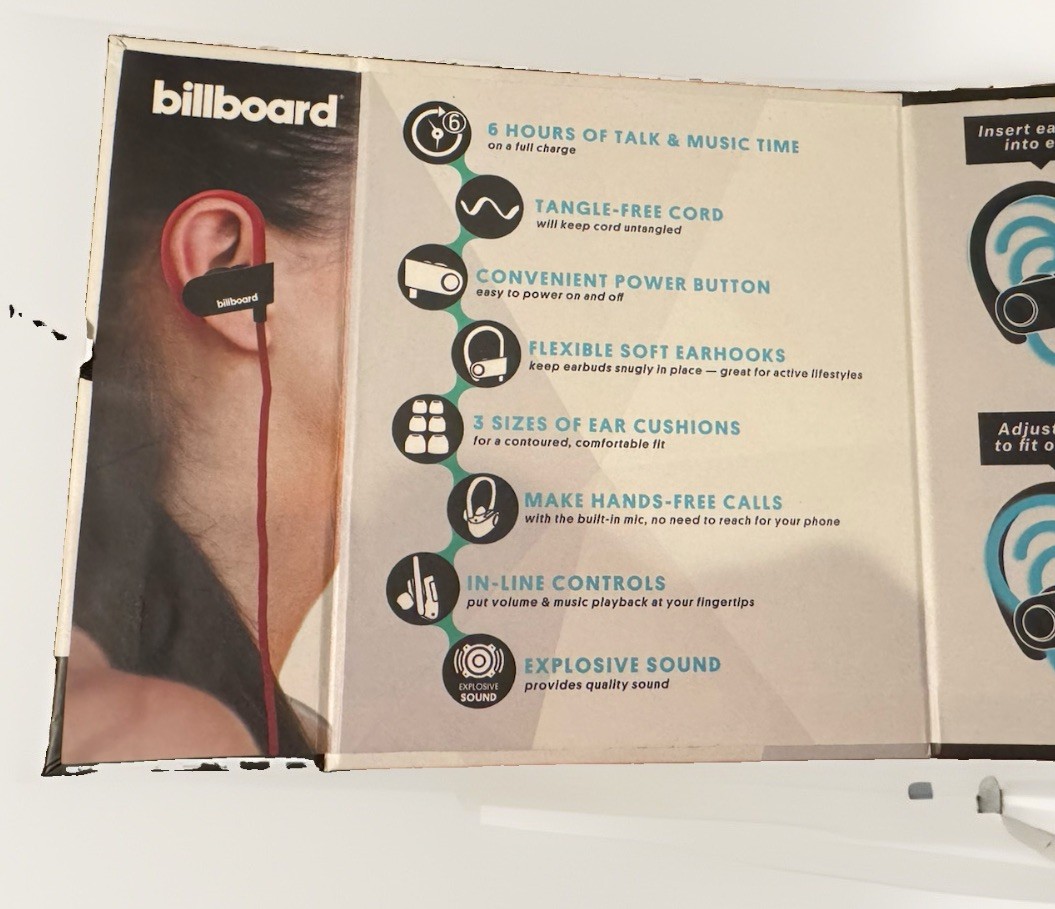 Billboard Wireless Earhook Earbuds With Microphone (Red Wire)
