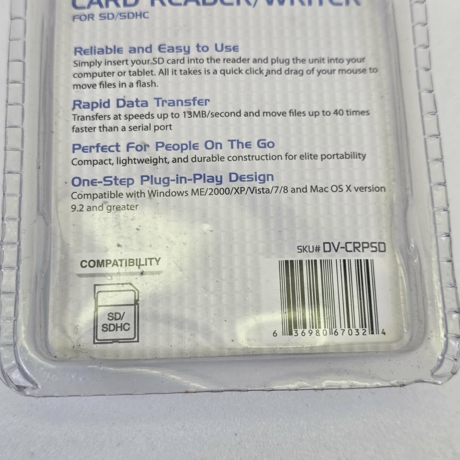 NEW, Digital Versions High Speed Card Reader/Writer for SD/SDHC, DV-CRPSD