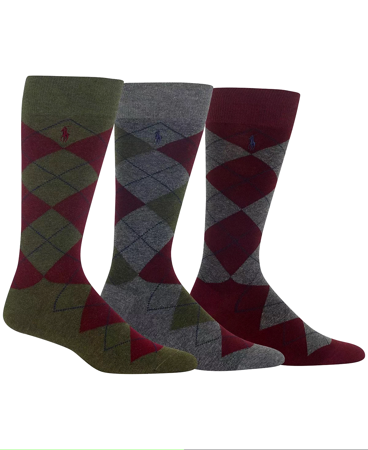 NEW 3 PAIRS RALPH LAUREN POLO MENS COTTON DRESS SOCKS ARGYLE PATTERN