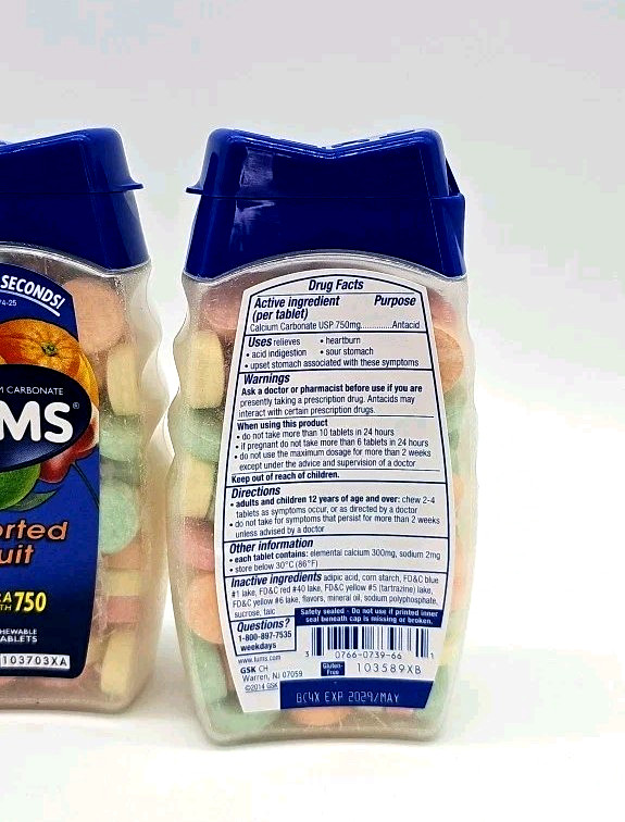 3 Pack TUMS Antacid EXTRA STRENGTH 750mg Assorted FRUIT 96ct ea (288 Total) 2029