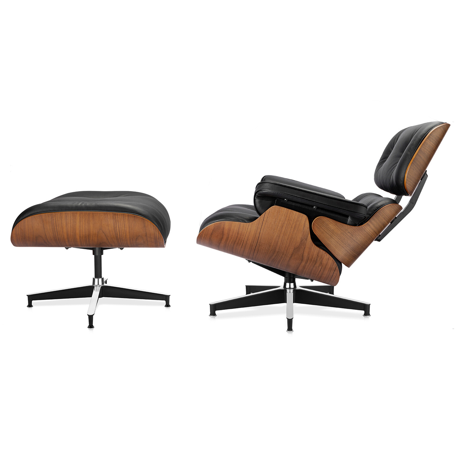 Lounge Chair and Ottoman Set Swivel Armchair Real Leather Walnut Rosewood