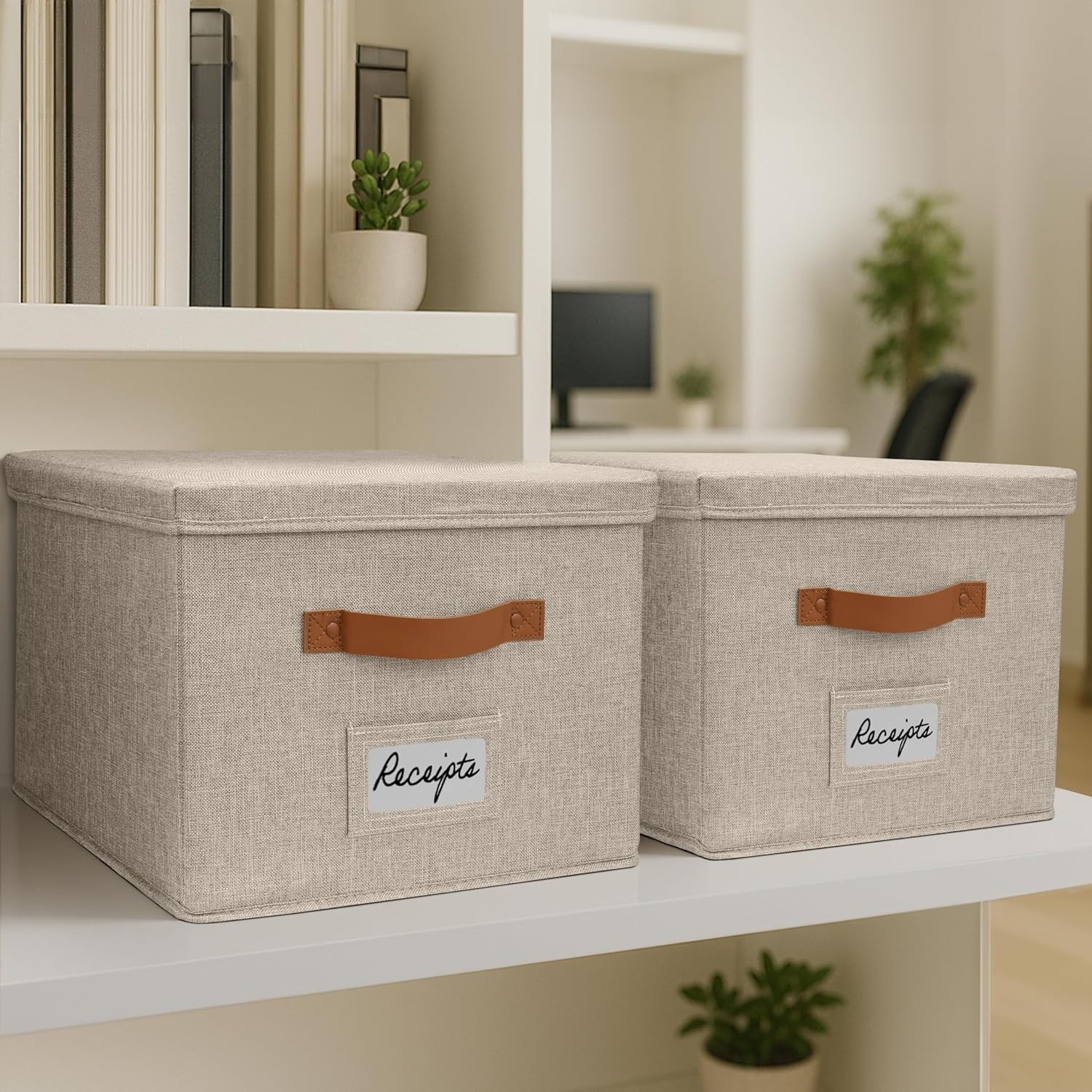NEW.Decorative Document Storage Box Set (2-Piece) Easy-Slide Lidded Design