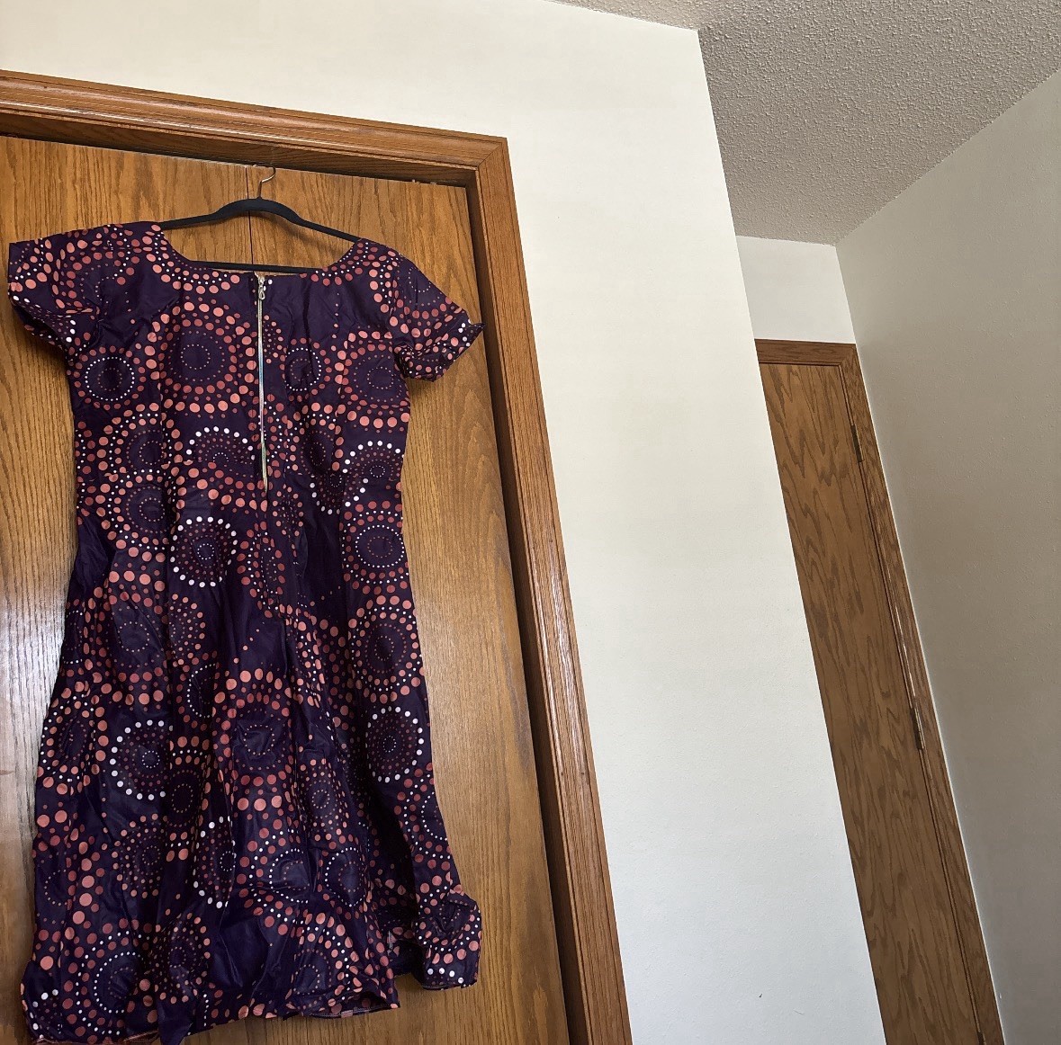 Purple African Print Women's Short Sleeve Dress Traditional Pattern