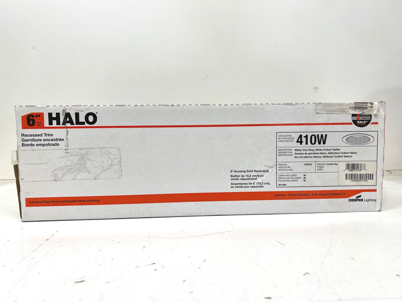 6PK Halo 410W 6 in. White Recessed Ceiling Light Baffle and Trim Ring New