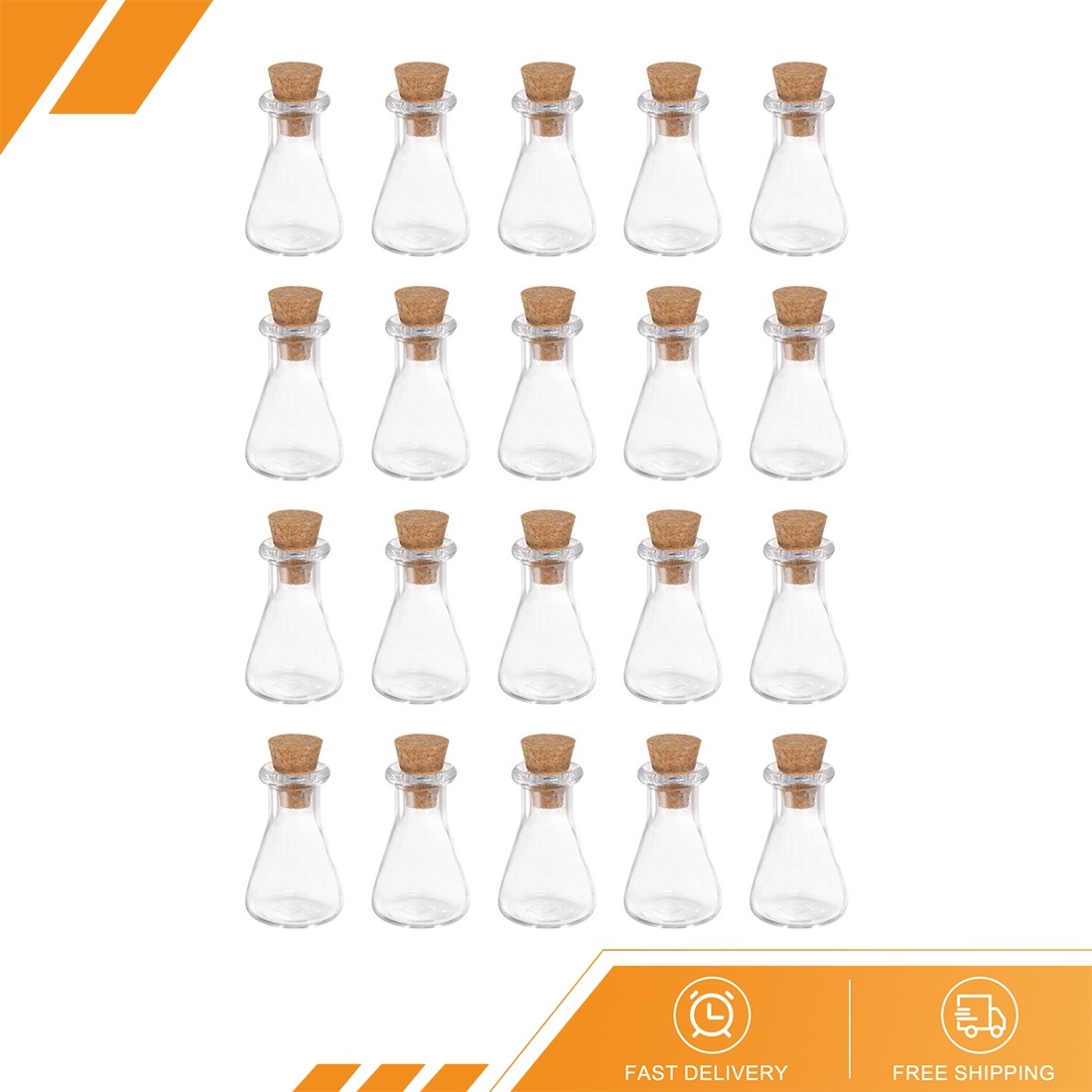 20pcs - Mini Glass Bottles with Cork Flask Shape Wishing Bottle