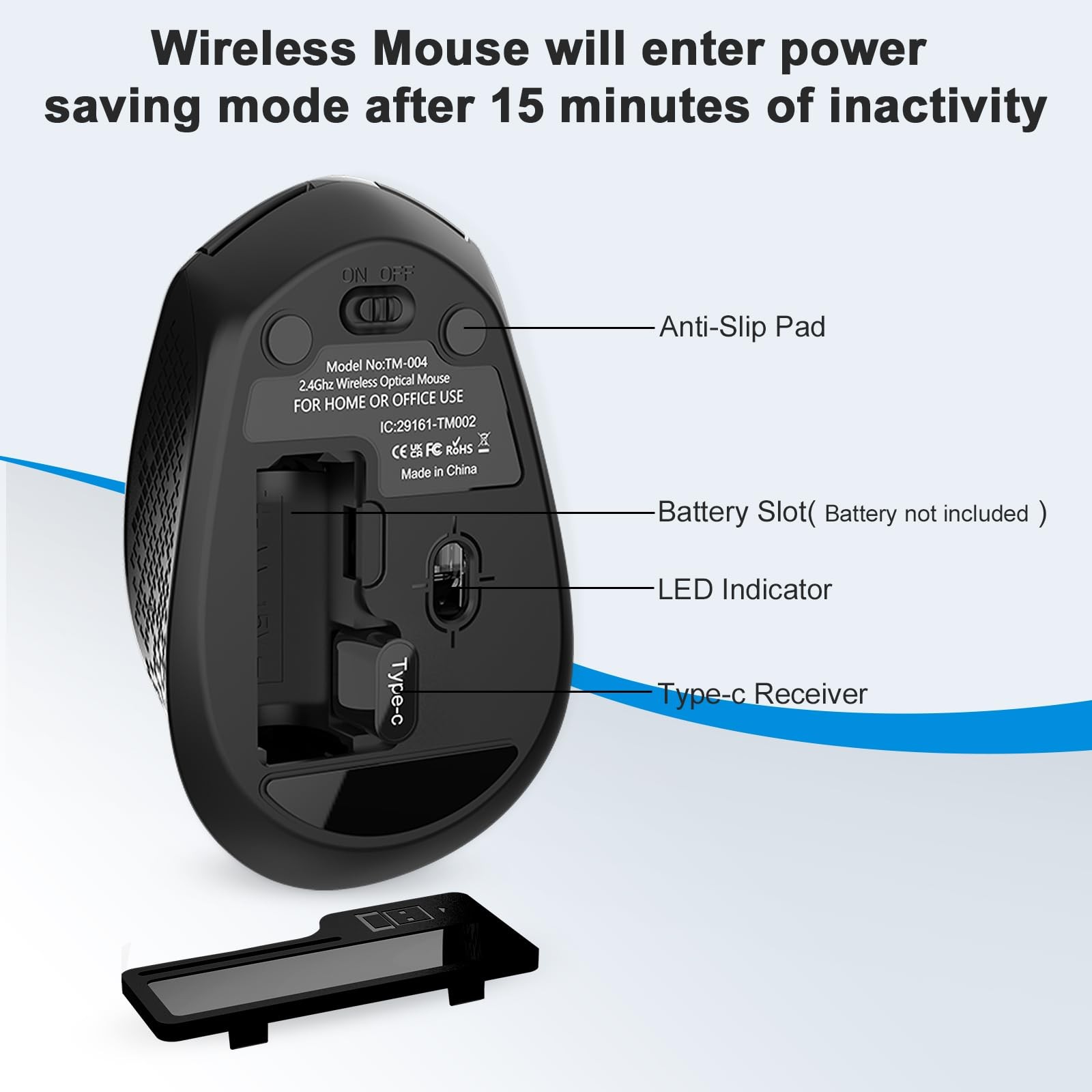 USB C Wireless Mouse, Type C Silent Mouse for MacBook Air/Pro, 2.4G Cordless Com