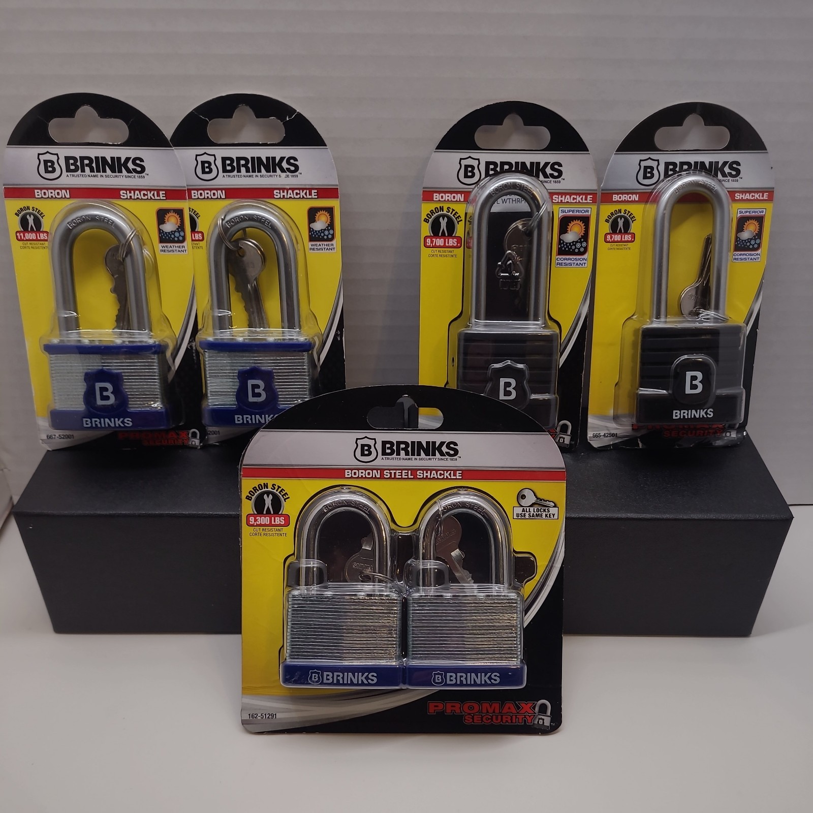 "Lot Of 6" Brinks High Security Steel Laminated Padlocks (4 singles),( 1-2 pack)