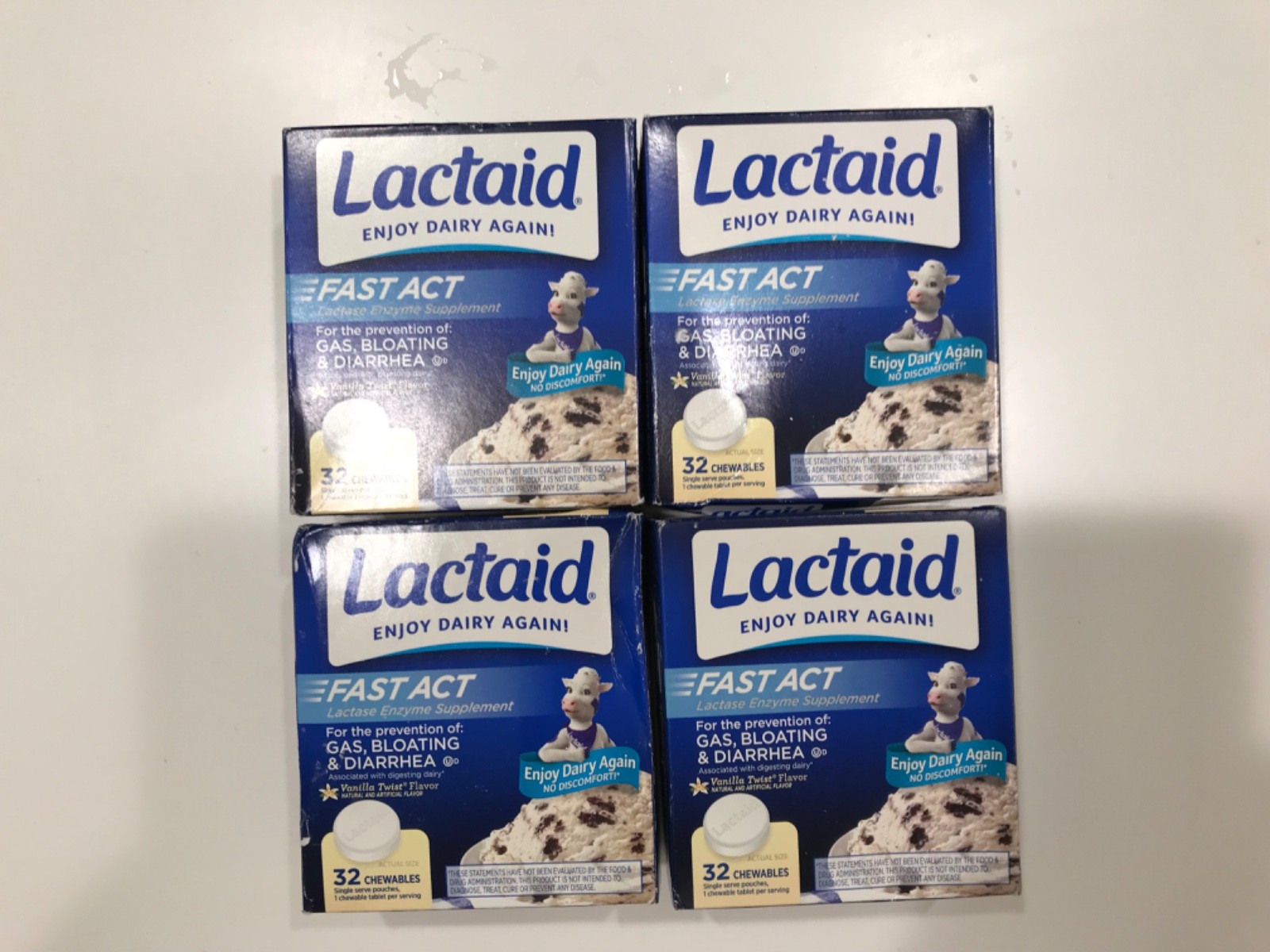 Lactaid Fast Act Lactose Relief Chewables, Vanilla, 32 Pack Lot of 4 New