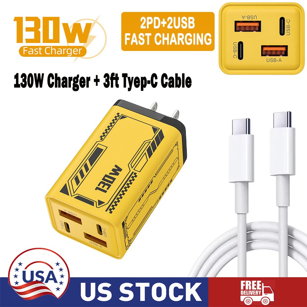 130W Charger Scalable Fast Charger + 3ft Cable for Samsung/iPhone Adapter Phone