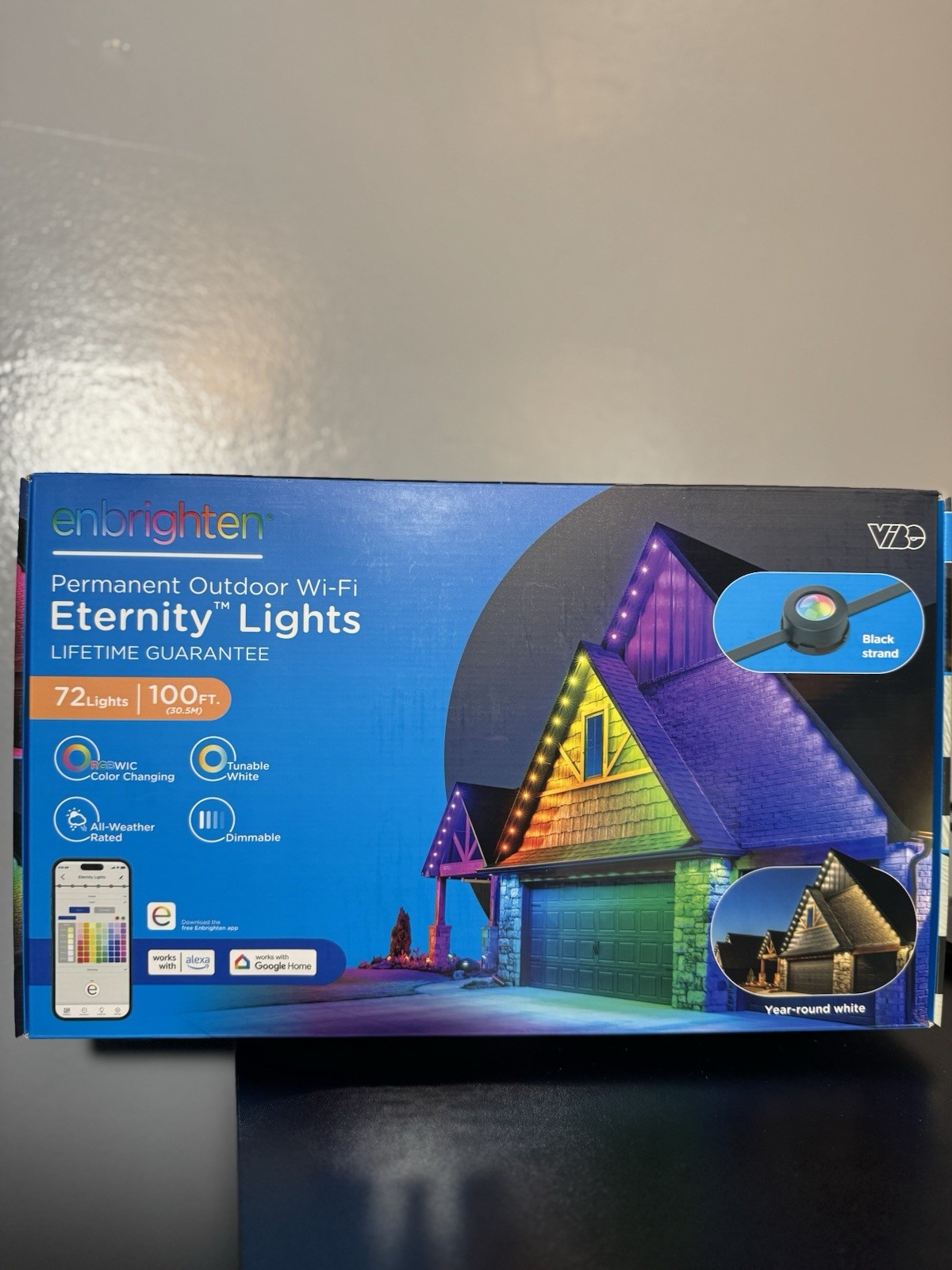 Enbrighten VIBE Permanent Outdoor Wi-Fi Eternity Lights 72lights, 100ft (Black)
