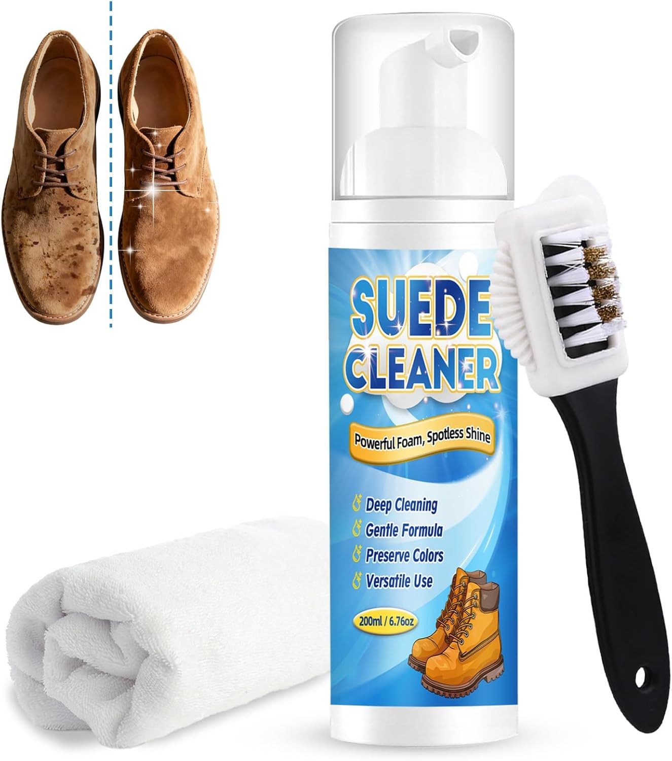 Suede Cleaner Kit, 6.76Oz No-Rinse Suede and Nubuck Shoe Cleaner with Brush & To