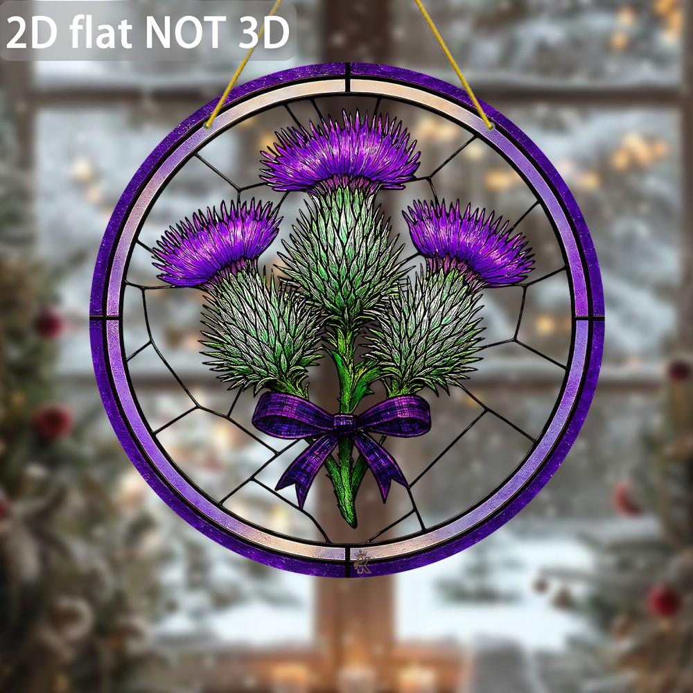 Purple Thistle Acrylic Panel Suncatcher Elegant Floral Window Hanging Decor Gift