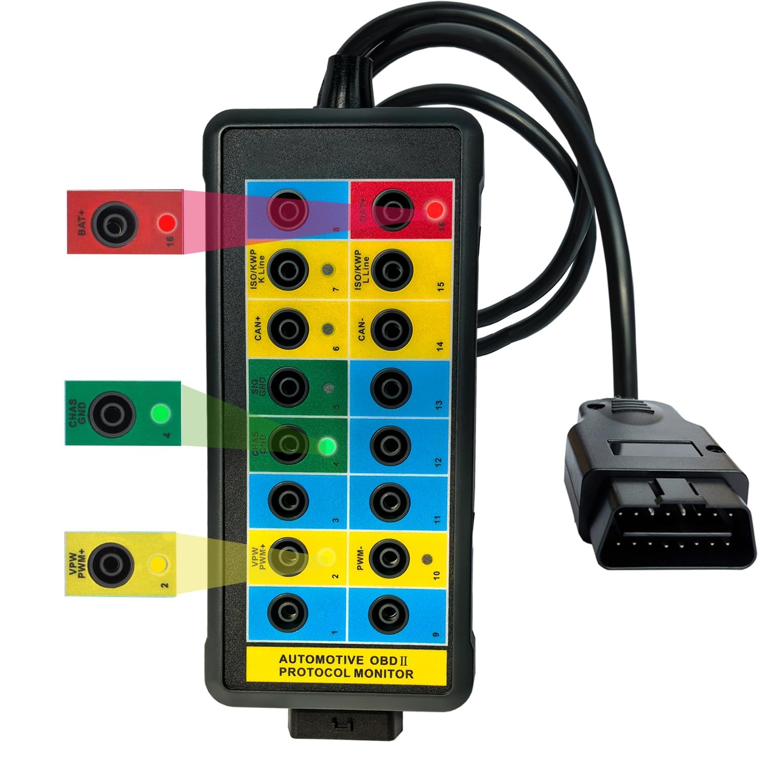 Vanlison Professional OBD2 Breakout Box with LED Indicator, Medium, Black