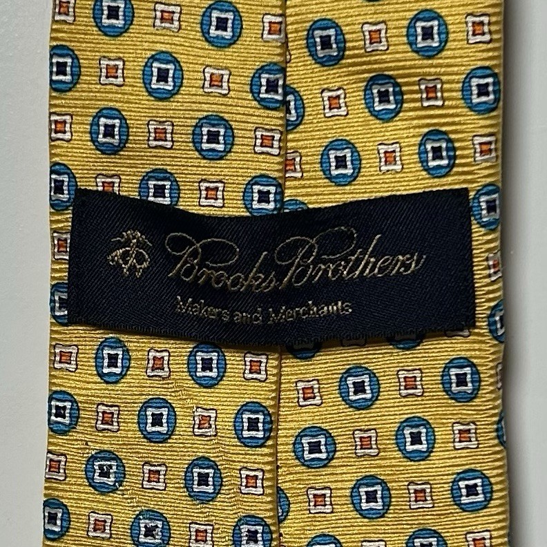Brooks Brothers Makers Merchants Italian Silk Yellow Geometric Mod Revival Tie