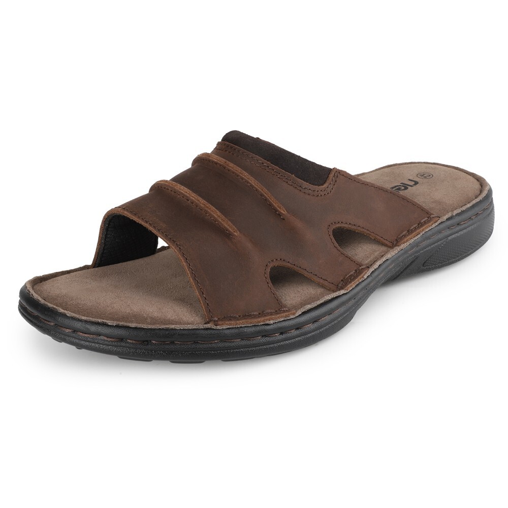 riemot Sandals Men Leather Slide Comfort Footbed Sandals Summer Casual Shoes