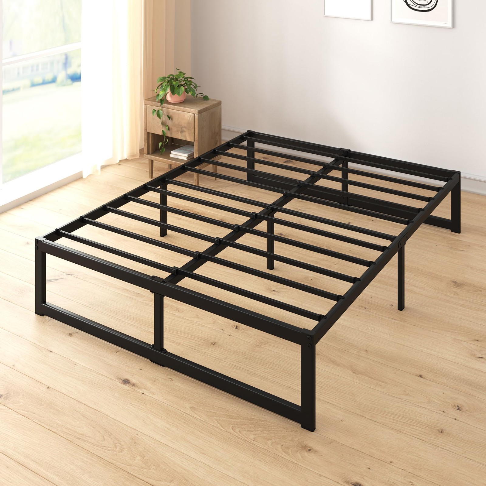 14 Inch King Size Platform Bed Frame Steel Slat Support Black Eco Friendly