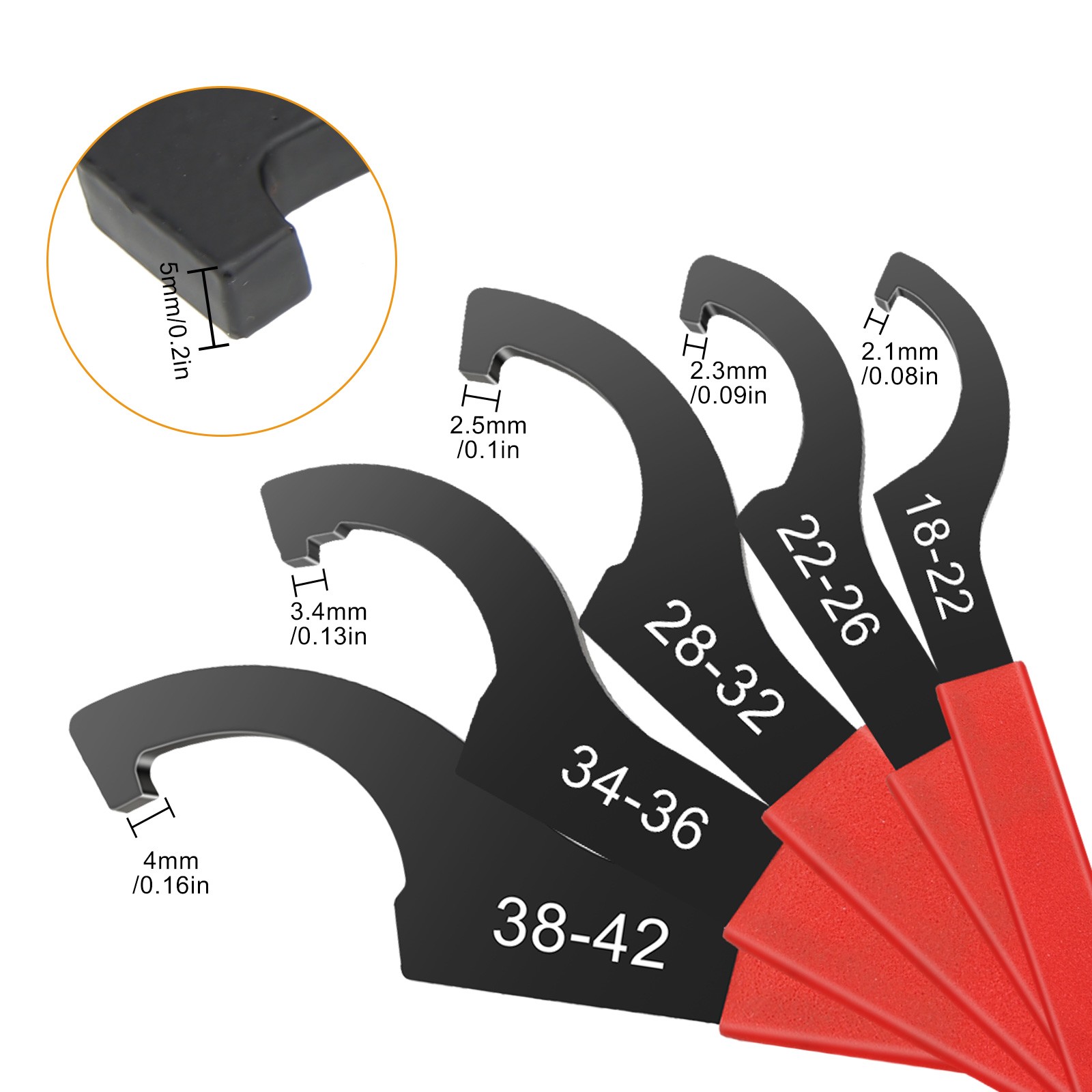 5x Spanner Coilover Wrench Set Shock C-Shape Spanner Adjustable Tool Hook Wrench
