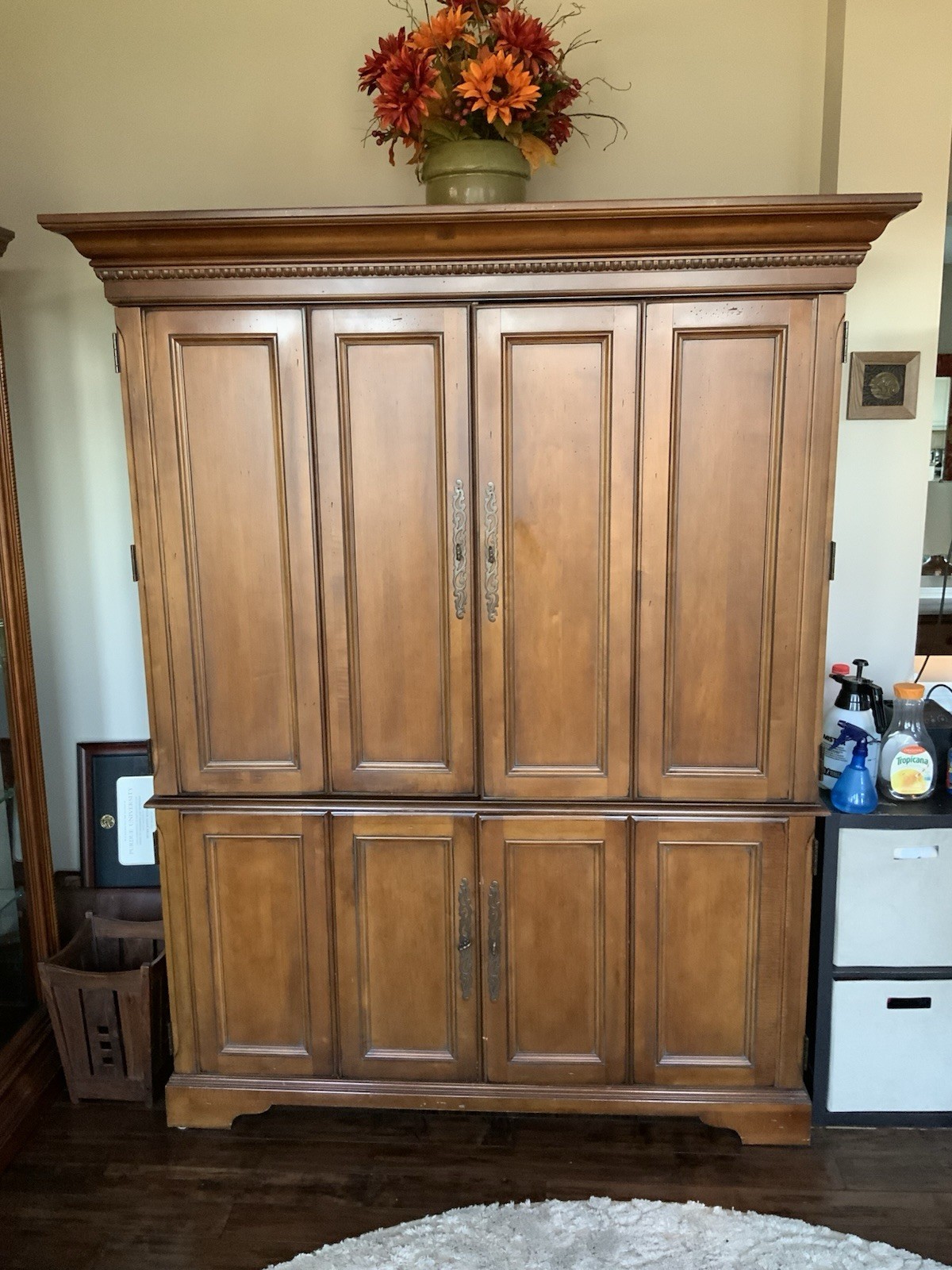 Hooker 2 Piece Office Center Cabinet With Lightning. Good Condition.