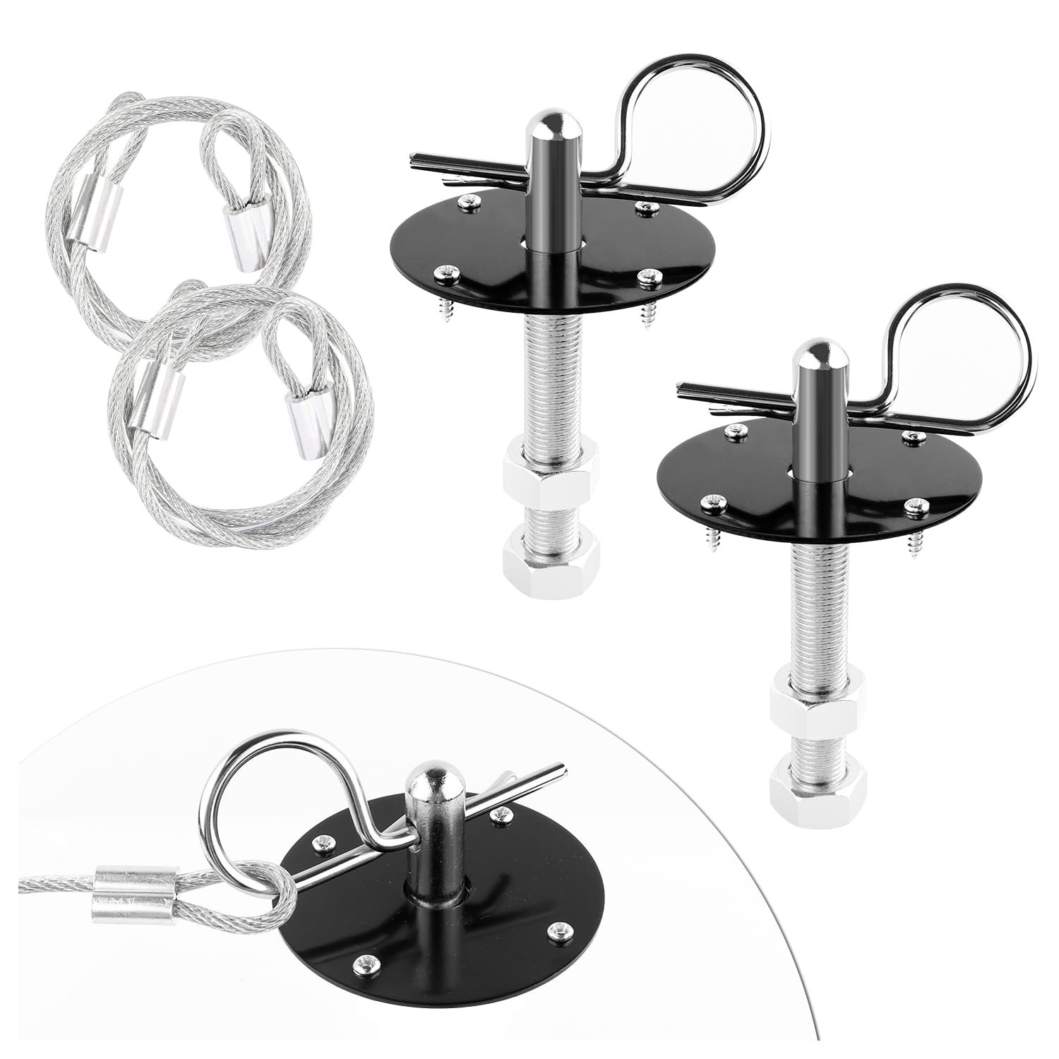 Hood Pins Kit for Car - Stainless Steel Pin 2.49x2.49x4.13 inch, Black