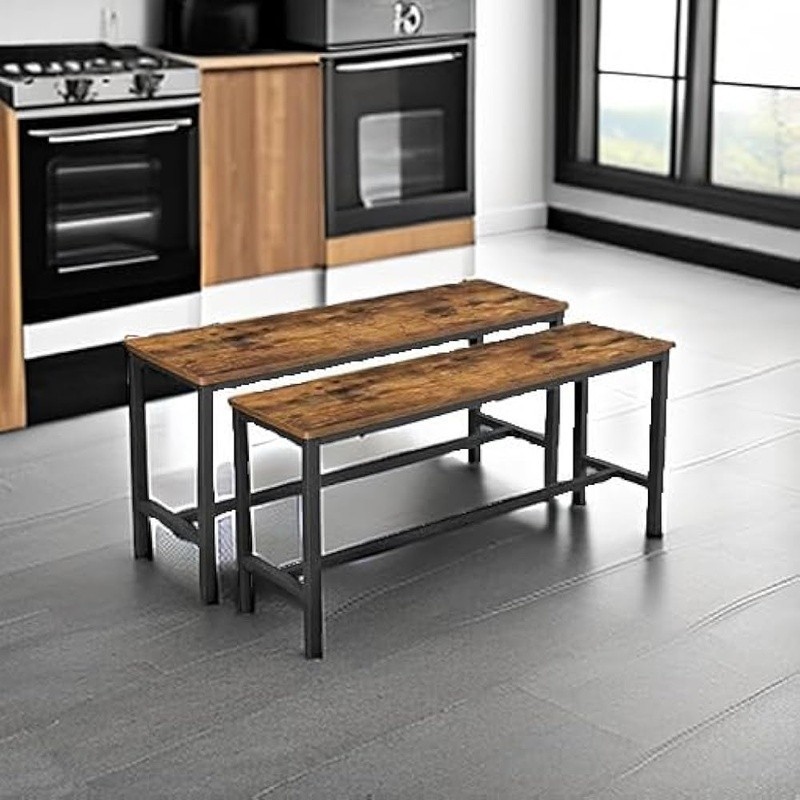 Dining Bench Industrial Steel Frame, for Kitchen, Living Room Rustic 2 PCS