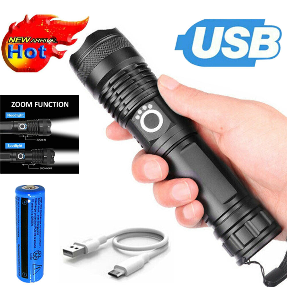 990000LM High Lumens Flashlight Super Bright Rechargeable Zoom Torch Waterproof