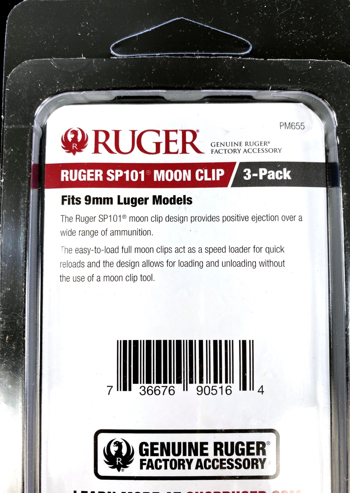 Ruger SP101 9mm 5-Round Moon Clips - 3 per pack - 90516