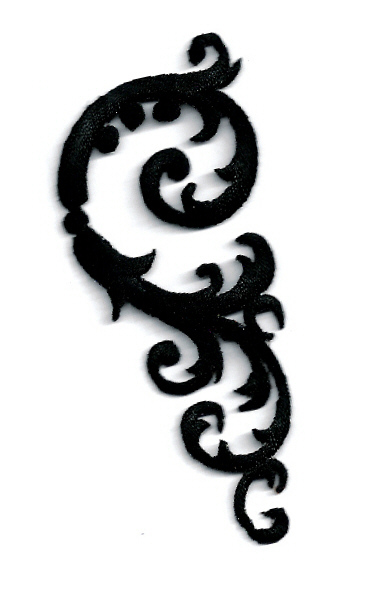 Swirl Art  Abstract Design/Black Rayon Embroidered Applique ~ Left Side