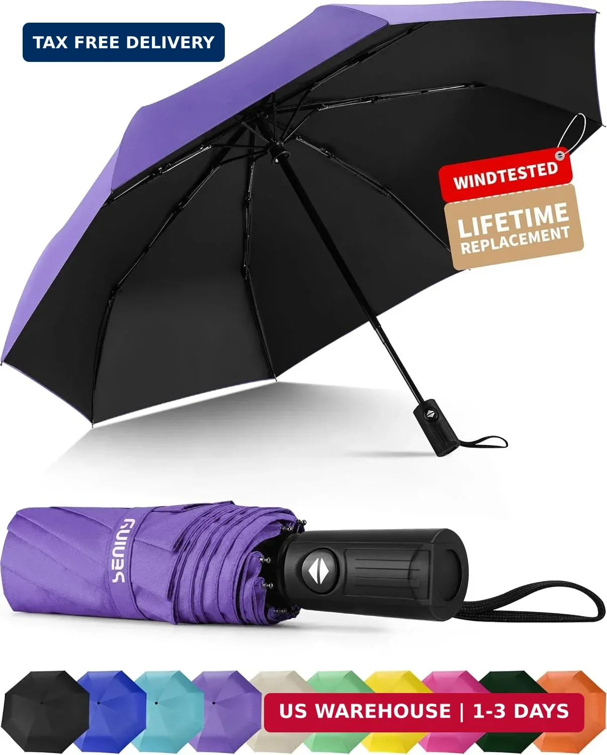 Seniny Windproof Travel Umbrella, Automatic Umbrellas for Rain, Portable & Compa