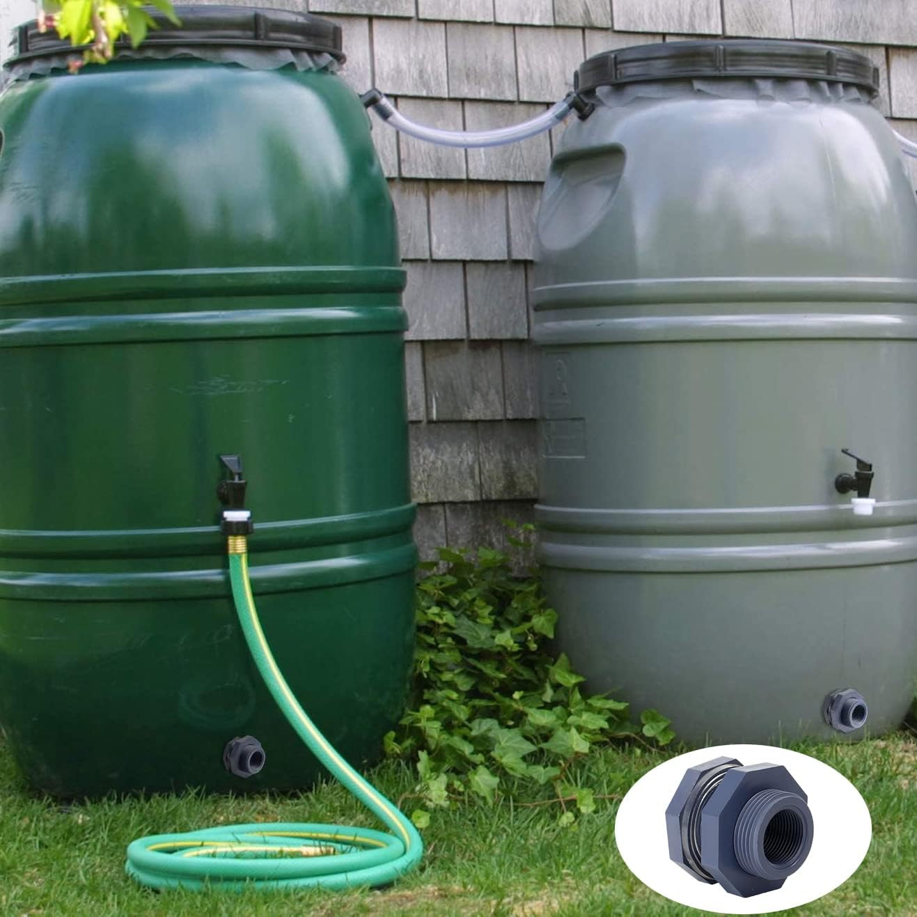 2 Pieces 3/4 Inch PVC Bulkhead Fitting for Water Barrel, Water Tank, Rain Bar...