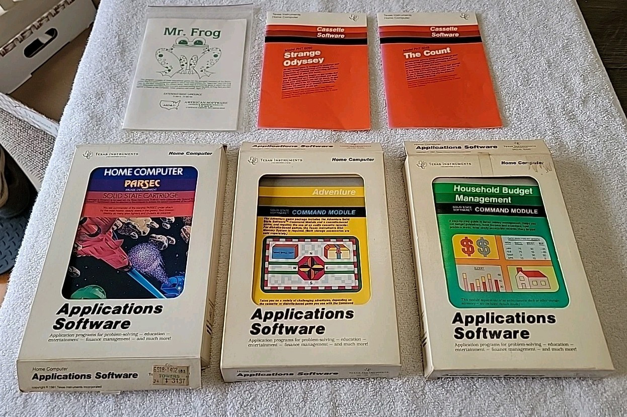3 Texas Instruments Home Computer Applications Software Modules, Parsec, + More