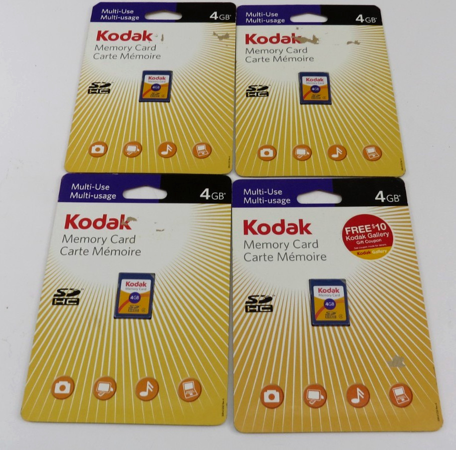 Lot of 4 Kodak 4GB SD HC Memory Card Multi-Use