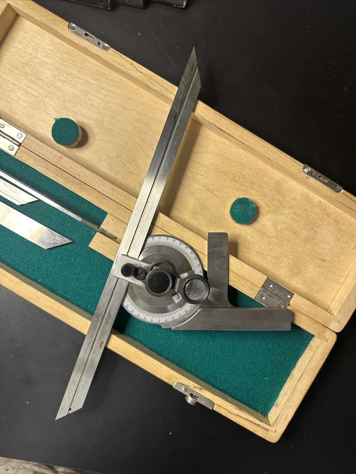 VIS BEVEL PROTRACTOR SET 6” & 12” Machinist Tool Maker Box Find POLAND