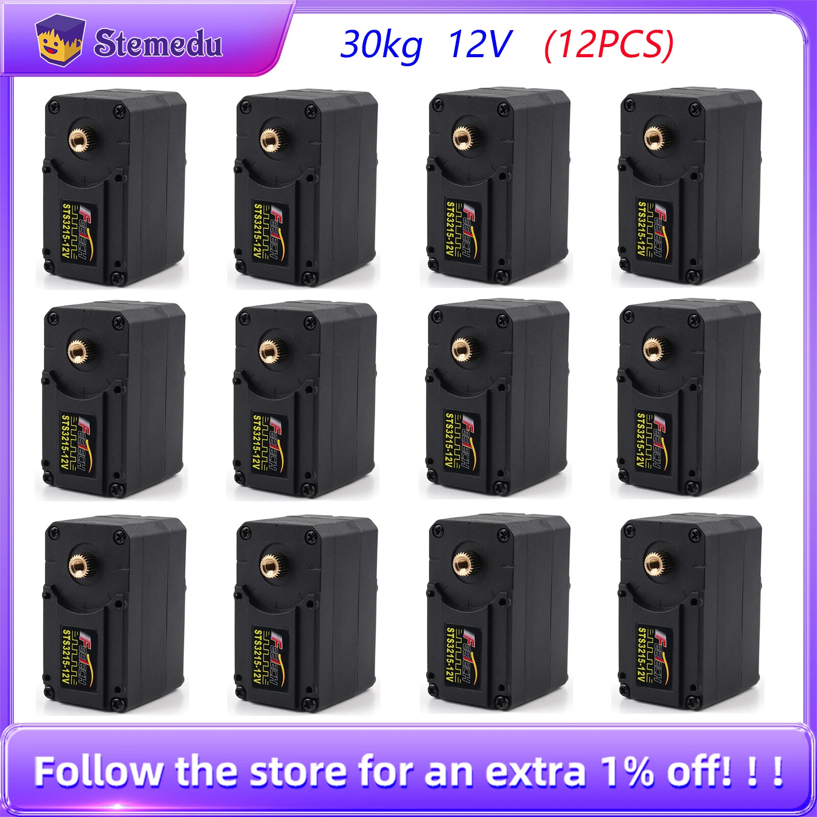 12PCS STS3215 12V 30KG 360° Degree Bus Encoding Servo TTL for Robot Arm/AI DIY