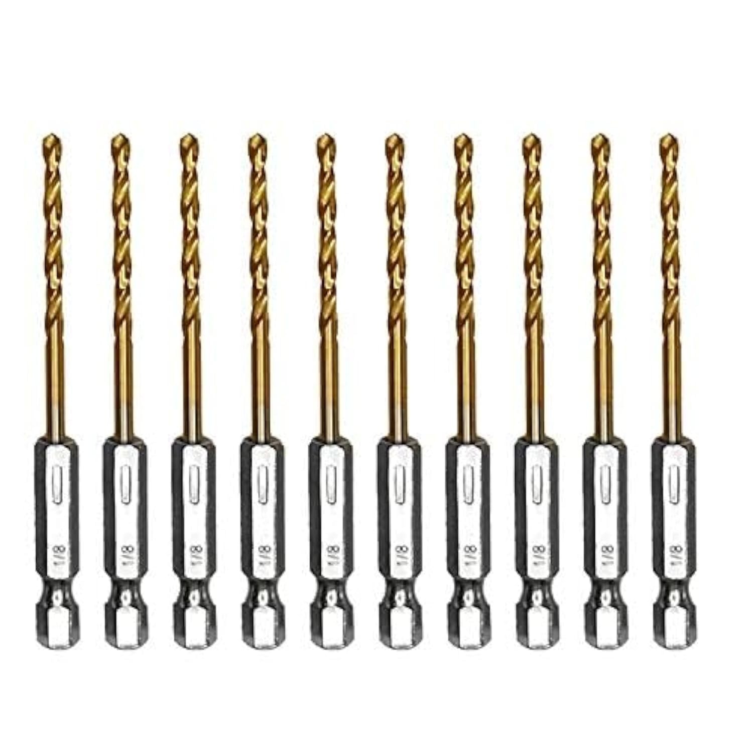 1/8 Hex Shank Drill Bits 10Pcs Titanium HSS Cobalt Impact Set Twist Metal
