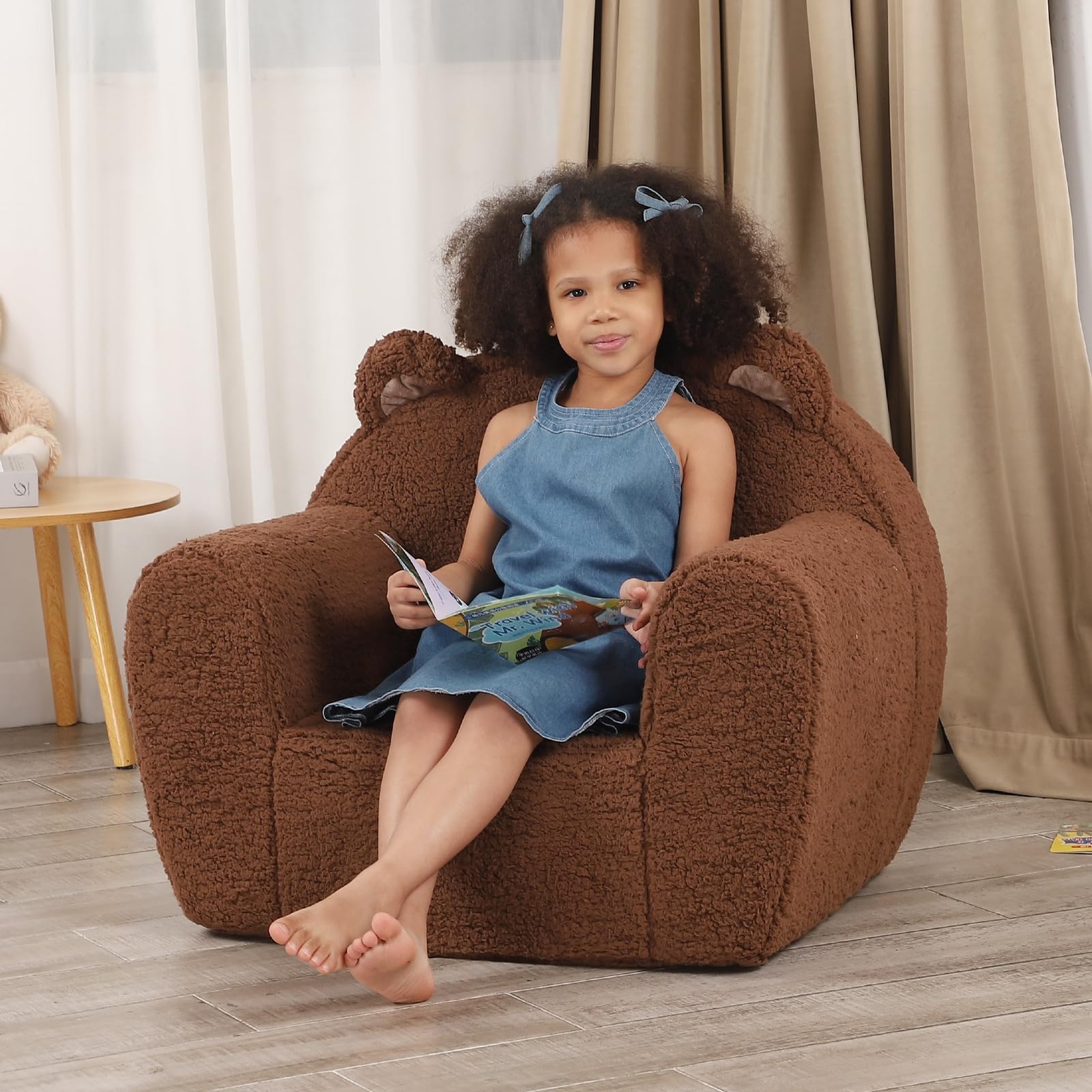 Comfy Toddler Chair, Cuddly Sherpa Teddy Bear Kids Sofa, High Back Kids Readi...