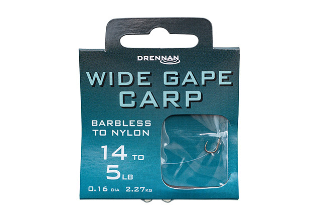 DRENNAN WIDE GAPE CARP - 8 BARBLESS HOOKS to NYLON