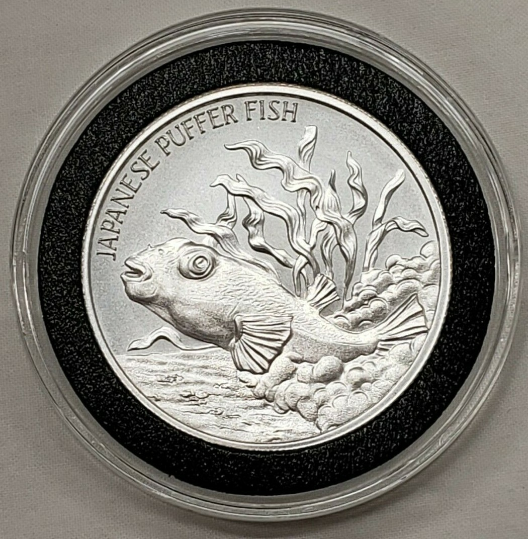 2oz Japanese Puffer Fish Silver Round Coin Fugu Artist of the Ocean Floor