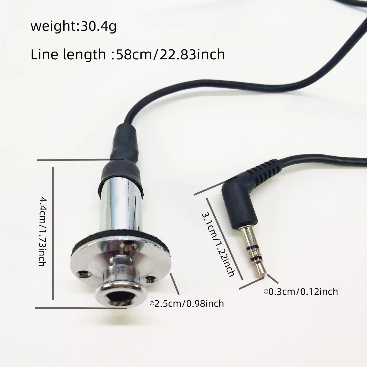 Acoustic Guitar EQ Cable with 6.35mm Output Jack and Tailpiece.