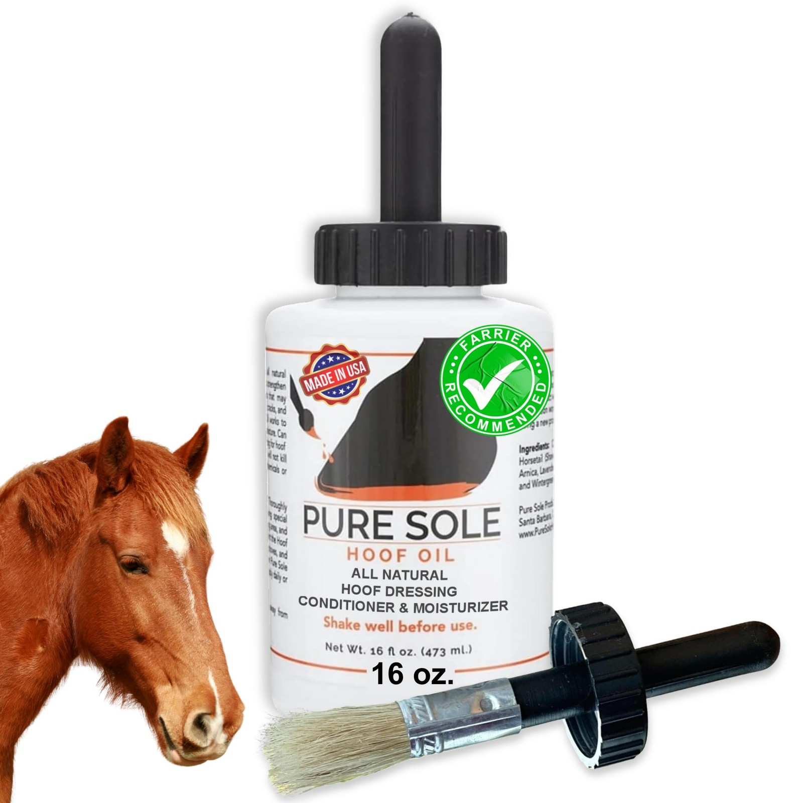 Hoof Oil - All Natural Hoof Conditioner for Horses with Hoof Oil Brush Applic...