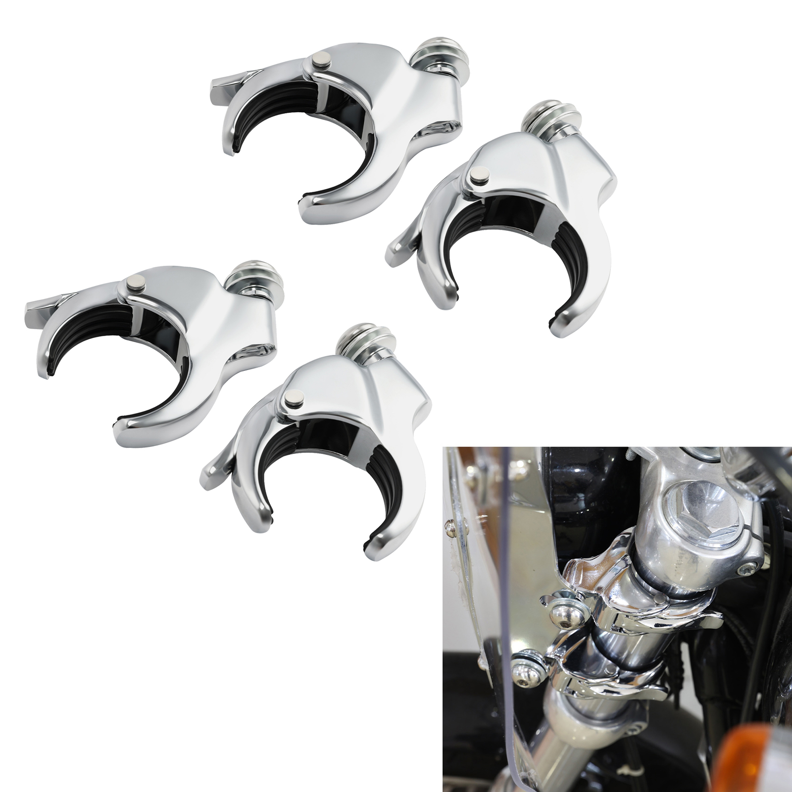 4x Quick Release Detachable Windshield Clamps 49mm Fit For Harley Street Bob 18+