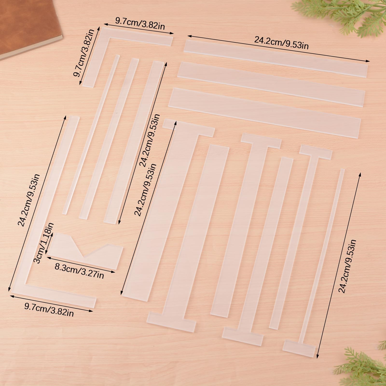 15 PCS Book Binding Tools,Acrylic Book Binding Ruler Set Scrapbooking Tools C...