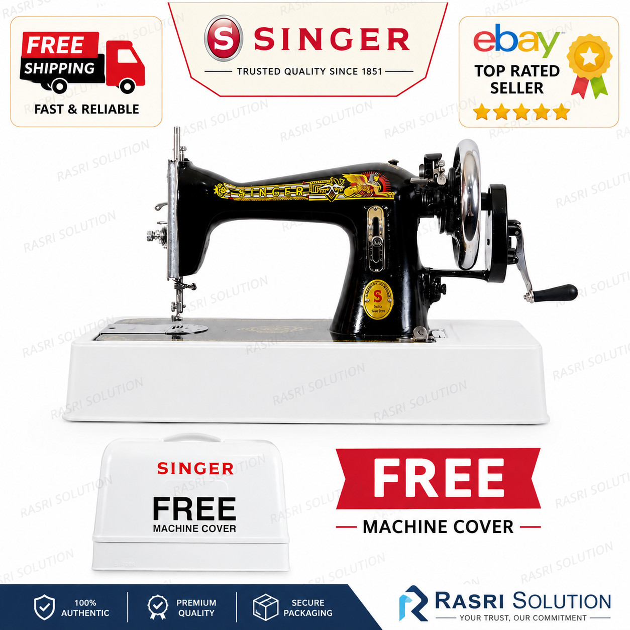 🔥SINGER Solo Supreme Hand Operated Sewing Machine Black Cast Iron-Free Cover🔥
