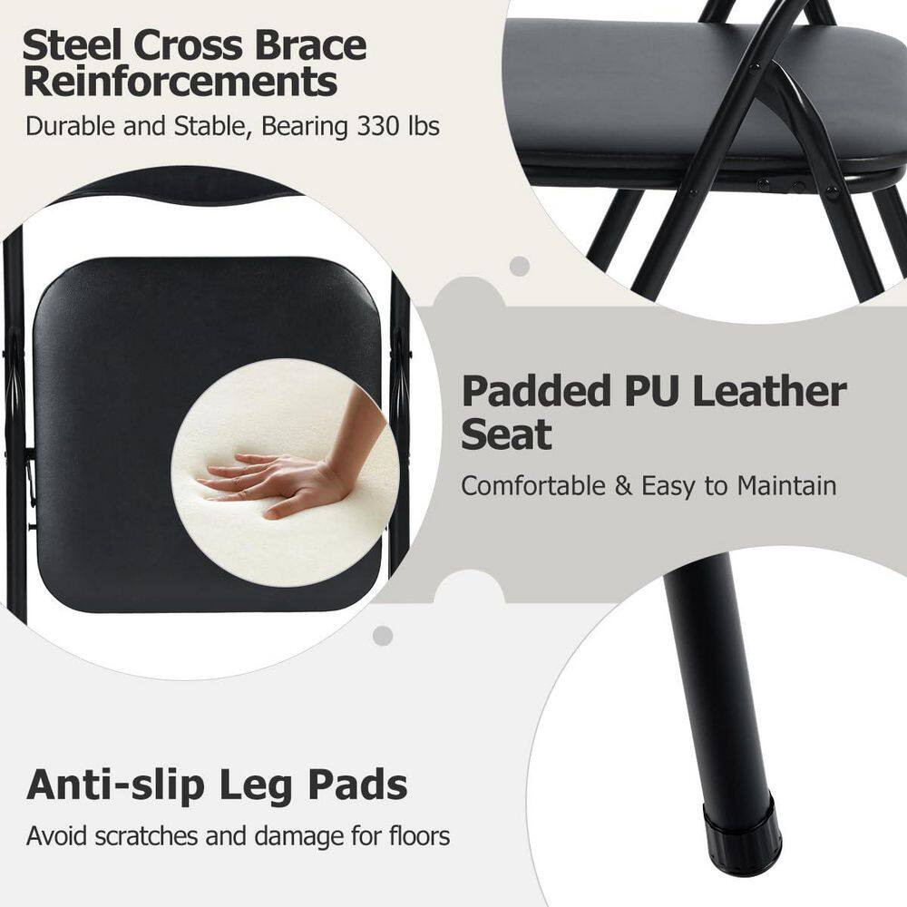 MAGOIU Black Plastic Metal Folding Utility Chair with Padded Seat and Steel Fram