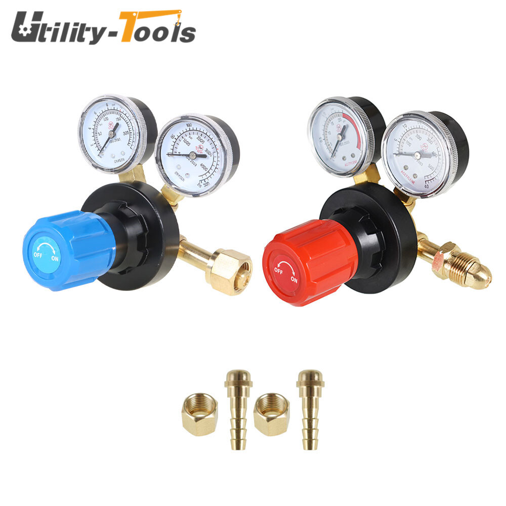 Oxygen CGA-540 Acetylene CGA-510 Regulators Dual Welding Gas Gauges 2 PCS