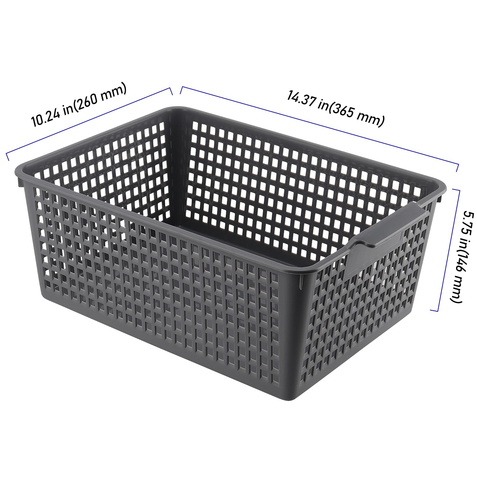 3 Pack Large Plastic Storage Baskets, 14.3 x 10.2 x 5.7 Inch Grey Storage Bin...