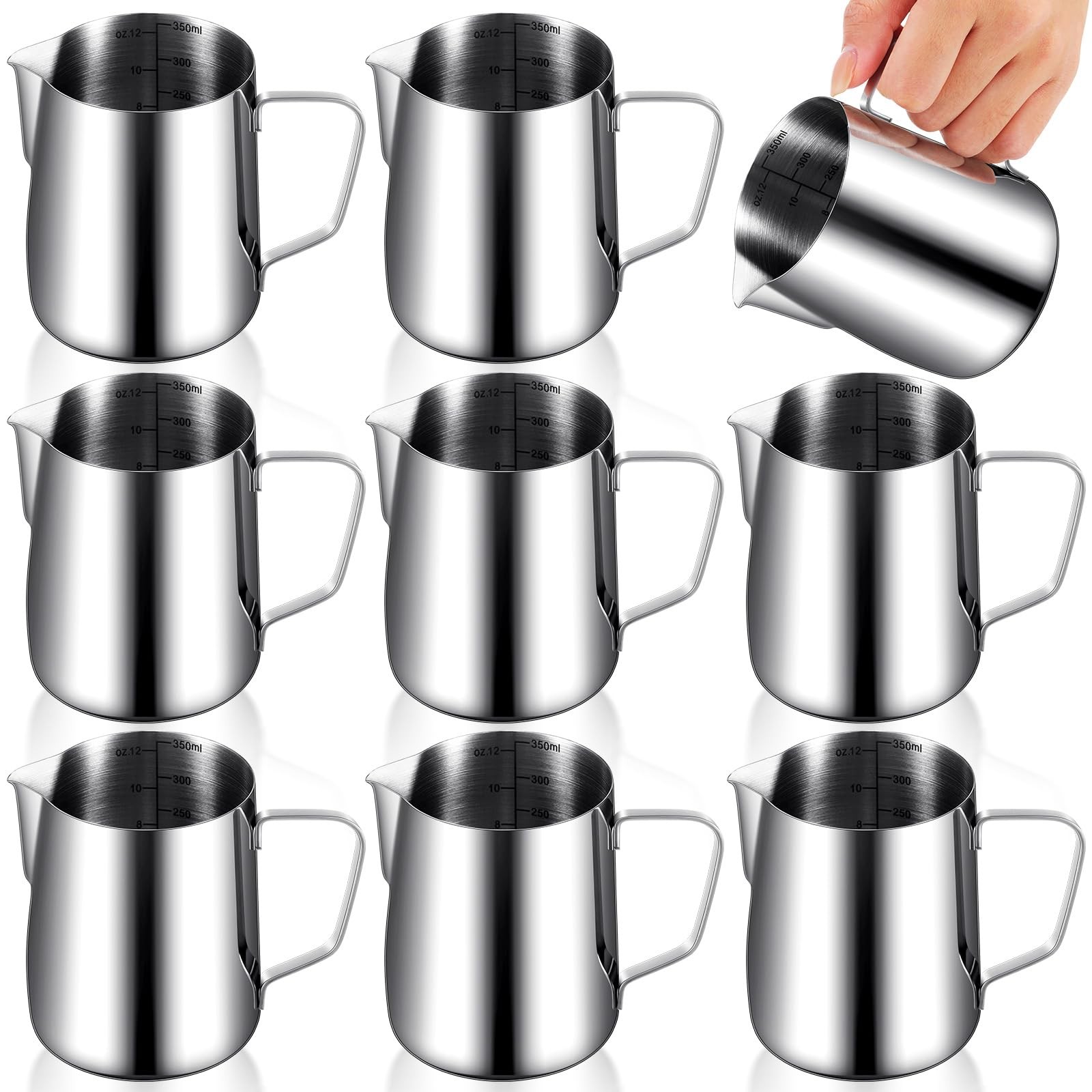 8 Pcs Milk Frothing Pitcher 12 Oz Stainless Steel Steamer